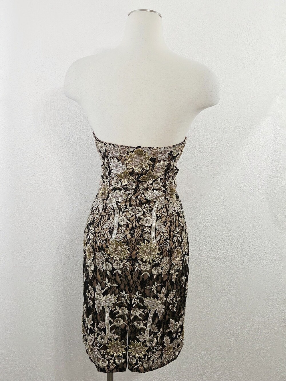 Sue Wong Nocturne beaded floral embroidered strapless mini dress gold women's 6 - Picture 2 of 6